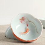 Buddha Stones Koi Fish Lotus Hand Teacup Kung Fu Tea Cup - Red Koi Fish & Red Lotus 8.8cm*3cm*3.5cm - image 0