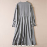 Buddha Stones Pure Color Notched Collar Drawstring Cotton Long Sleeve Midi Dress With Pockets - image 8