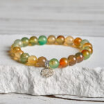 Buddha Stones 925 Sterling Silver Lotus Symbol Peacock Agate Courage Beads Bracelet - image 1