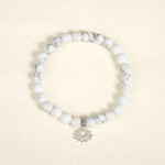 Buddha Stones 925 Sterling Silver Lotus Design Natural White Turquoise Wealth Bracelet - image 2
