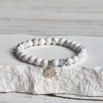 Buddha Stones 925 Sterling Silver Lotus Design Natural White Turquoise Wealth Bracelet - 20cm - 6mm - image 0
