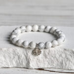 Buddha Stones 925 Sterling Silver Lotus Design Natural White Turquoise Wealth Bracelet - 20cm - 8mm - image 10