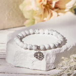 Buddha Stones 925 Sterling Silver Lotus Design Natural White Turquoise Wealth Bracelet - image 1