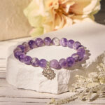 Buddha Stones 925 Sterling Silver Amethyst Lotus Design Natural Balance Bead Bracelet - image 1