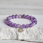 Buddha Stones 925 Sterling Silver Amethyst Lotus Design Natural Balance Bead Bracelet - 20cm - 8mm - image 0