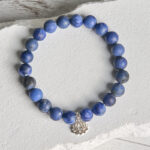 Buddha Stones 925 Sterling Silver Lotus Design Natural Sodalite Positive Beads Harmony Bracelet - image 2