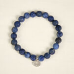 Buddha Stones 925 Sterling Silver Lotus Design Natural Sodalite Positive Beads Harmony Bracelet - image 1
