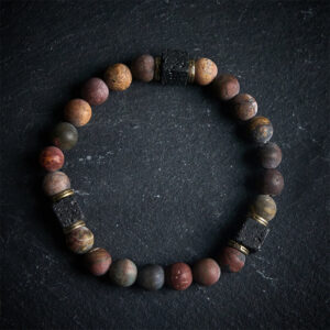 Buddha Stones Natural Picasso Jasper Square Lava Rock Positive Bracelet - 21cm - image 0