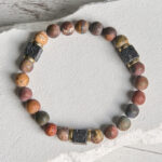Buddha Stones Natural Picasso Jasper Square Lava Rock Positive Bracelet - image 2