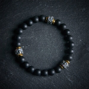 Buddha Stones Natural Frosted Black Onyx Buddha Face Protection Bracelet - 20cm - image 0
