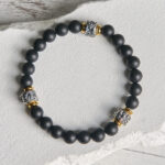 Buddha Stones Natural Frosted Black Onyx Buddha Face Protection Bracelet - image 2