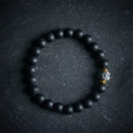 Buddha Stones Natural Frosted Black Onyx Buddha Face Support Bracelet - 20cm - image 0