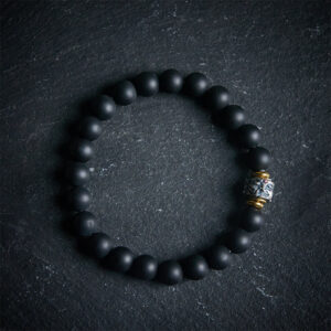 Buddha Stones Natural Frosted Black Onyx Buddha Face Support Bracelet - 20cm - image 0