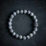 Buddha Stones Natural Frosted Grey Jasper Buddha Face Healing Protection Bracelet - 20cm - image 0