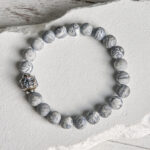 Buddha Stones Natural Frosted Grey Jasper Buddha Face Healing Protection Bracelet - image 1