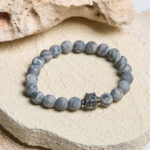 Buddha Stones Natural Frosted Grey Jasper Buddha Face Healing Protection Bracelet - image 2