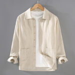 Buddha Stones Solid Color Long Sleeve Buttons Shirt Men Ramie Cotton Clothing With Pockets - Linen - US/UK/AU42，EU52 (3XL) - image 0