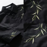 Buddha Stones Embroidery Leaves Pattern Men's Long Sleeve Cotton Linen Shirt - image 4