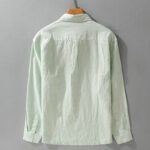 Buddha Stones Men's Solid Color Lapel Buttons Long Sleeve Pure Linen Shirt - image 6