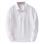 Buddha Stones Men's Solid Color Lapel Buttons Long Sleeve Pure Linen Shirt - image 14