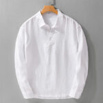 Buddha Stones Men's Solid Color Lapel Buttons Long Sleeve Pure Linen Shirt - White - US/UK/AU42，EU52 (3XL) - image 10