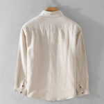 Buddha Stones Men's Pure Color Lapel Buttons Simple Design Ramie Cotton Long Sleeve Shirt - image 1