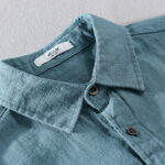 Buddha Stones Men's Pure Color Lapel Buttons Simple Design Ramie Cotton Long Sleeve Shirt - image 15