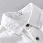 Buddha Stones Men's Pure Color Lapel Buttons Simple Design Ramie Cotton Long Sleeve Shirt - image 12