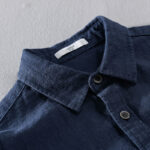 Buddha Stones Men's Pure Color Lapel Buttons Simple Design Ramie Cotton Long Sleeve Shirt - image 9