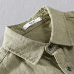 Buddha Stones Men's Pure Color Lapel Buttons Simple Design Ramie Cotton Long Sleeve Shirt - image 18