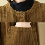 Buddha Stones Fall Buttons Design Cotton Corduroy Sleeveless Midi Dress With Pockets - image 18