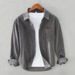 Buddha Stones Daily Plain Buttons Design Long Sleeve Men's Corduroy Pure Cotton Jacket With Pocket - SlateGray - US/UK/AU42，EU52 (3XL) - image 6