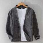 Buddha Stones Commute V-neck Simple Ribbed Texture Design Long Sleeve Men's Jacket - SlateGray - US/UK/AU42，EU52 (3XL) - image 0