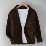 Buddha Stones Commute V-neck Simple Ribbed Texture Design Long Sleeve Men's Jacket - SaddleBrown - US/UK/AU42，EU52 (3XL) - image 7