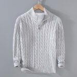 Buddha Stones Winter Textured High Neck Zipper Design Men's Long Sleeve Cotton Sweater - LightGrey - US/UK/AU42，EU52 (3XL) - image 2