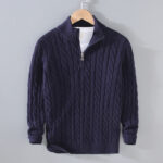 Buddha Stones Winter Textured High Neck Zipper Design Men's Long Sleeve Cotton Sweater - MidnightBlue - US/UK/AU42，EU52 (3XL) - image 3