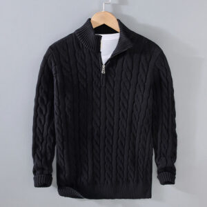 Buddha Stones Winter Textured High Neck Zipper Design Men's Long Sleeve Cotton Sweater - Black - US/UK/AU42，EU52 (3XL) - image 0