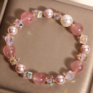 FREE Today: Healing and Positive Natural Strawberry Quartz White Crystal Pearl Bracelet - Strawberry Quartz(Wrist Circumference:15-17cm) - image 0