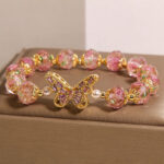 Buddha Stones Natural Butterfly Rose Design Pink Crystal Warmth Bracelet - image 1