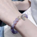 Buddha Stones Amethyst Rose Quartz Strawberry Quartz Good Luck Charm Bracelet - image 13