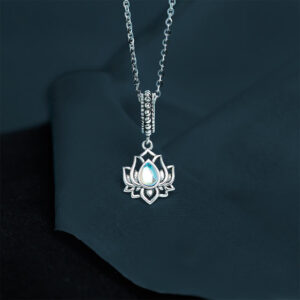 Buddha Stones 925 Sterling Silver Lotus Design Moonstone Healing Necklace Pendant - Moonstone - image 0