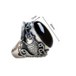 Buddha Stones Black Obsidian Koi Fish Symbol Strength Adjustable Ring - image 4