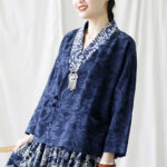 Buddha Stones Flower Jacquard V-Neck Long Sleeve Jacket 34