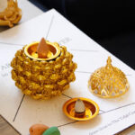 Buddha Stones Gold Pine Cone Pattern Spiritual Rituals Mini Incense Burner Home Tabletop Decor Incense Burner BS 6