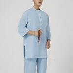 Buddha Stones 2Pcs Buttons Men's Three Quarter Sleeve Shirt Top Pants Meditation Zen Tai Chi Cotton Linen Clothing Set Men's Meditation Cloth BS Blue(Top&Pants) 2XL(Bust 120cm/Waist 76-102cm/Pants Length 103cm)