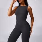 Buddha Stones Women Casual Sleeveless Jumpsuit Flare Pants Sports Fitness Yoga Bodysuit Bodysuit BS 19