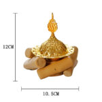 Buddha Stones Gold Alloy Healing Mini Incense Burner With Wooden Coaster Home Decor Incense Burner BS 16