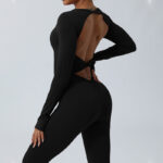 Buddha Stones Women Long Sleeve Backless Jumpsuit Sports Fitness Yoga Bodysuit Bodysuit BS 23