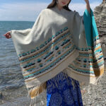 Buddha Stones Tibetan Shawl Colorful Geometry Winter Cozy Travel Scarf Wrap Tibetan Shawl BS 31