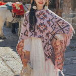 Buddha Stones Tibetan Shawl Striped Geometry Pattern Winter Cozy Travel Knitted Scarf Wrap Tibetan Shawl BS Pink 130*150cm